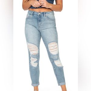 Rewash Super High Rise Distressed Mom Jeans Medium Blue Wash | Size 3/26
